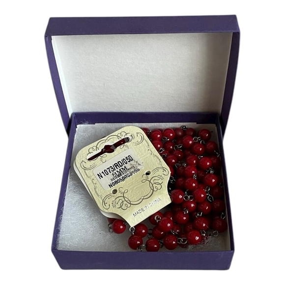 Red Beaded Long Necklace 8mm Beads N1073/RD/050 New in Box - Picture 4 of 6